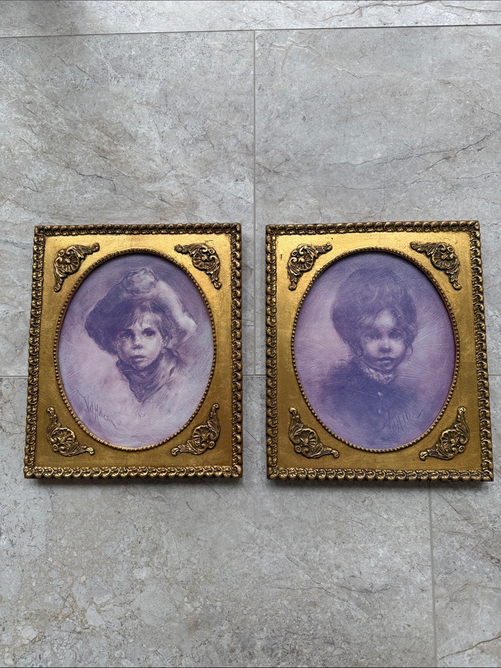 Vintage Vel Miller Prints Gold Gilt Frame under Glass Set of 2